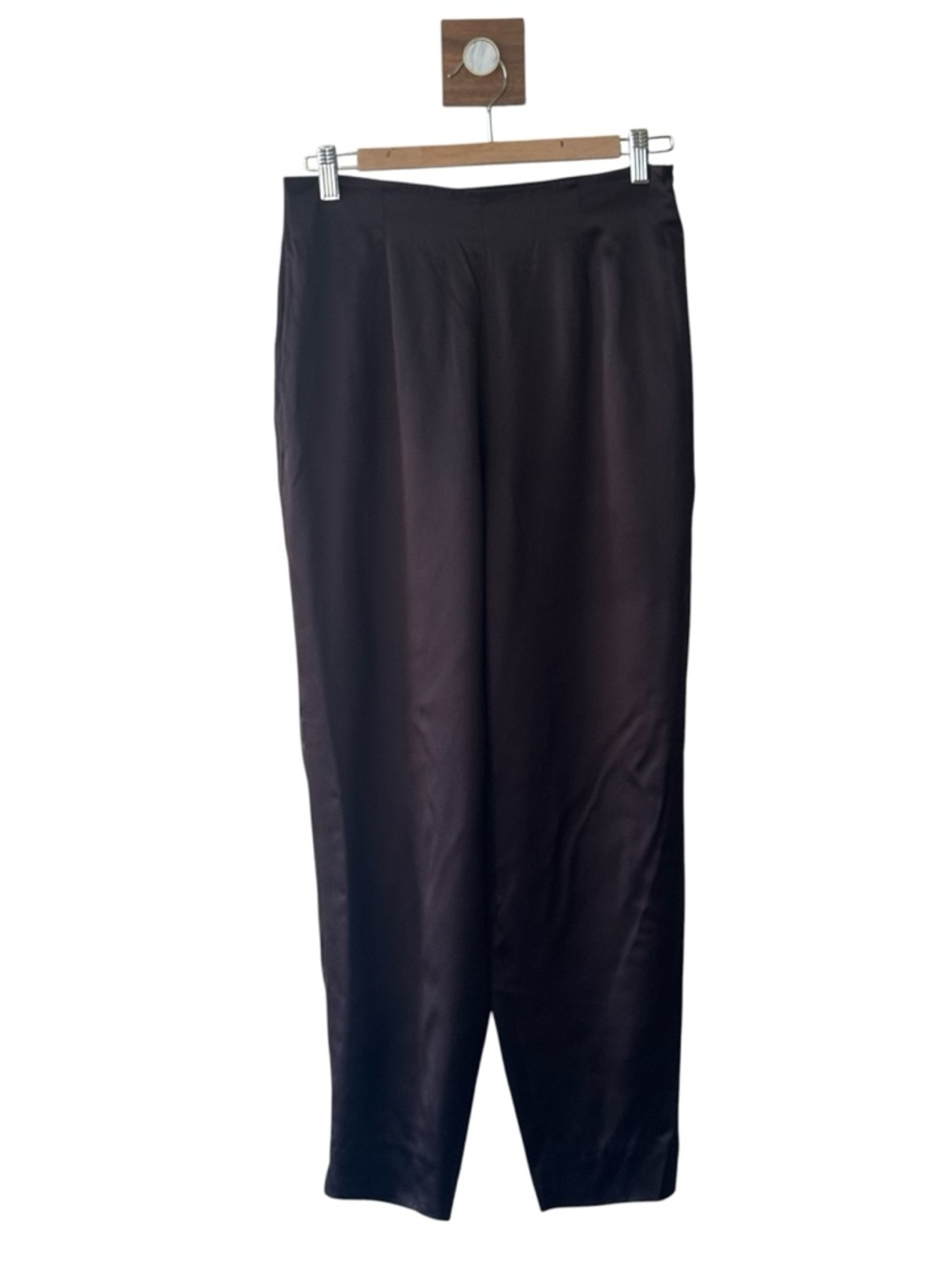 Vintage Via Seta Studio Petites Women's 100% Silk Pants in Rich Brown 12P